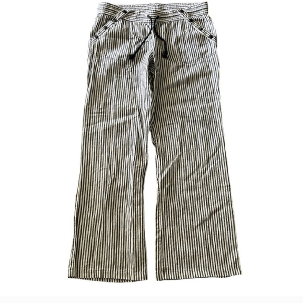 Rewind Women's Linen Blend Black/White Pull-on Wide-leg Beachy Pants Size 9